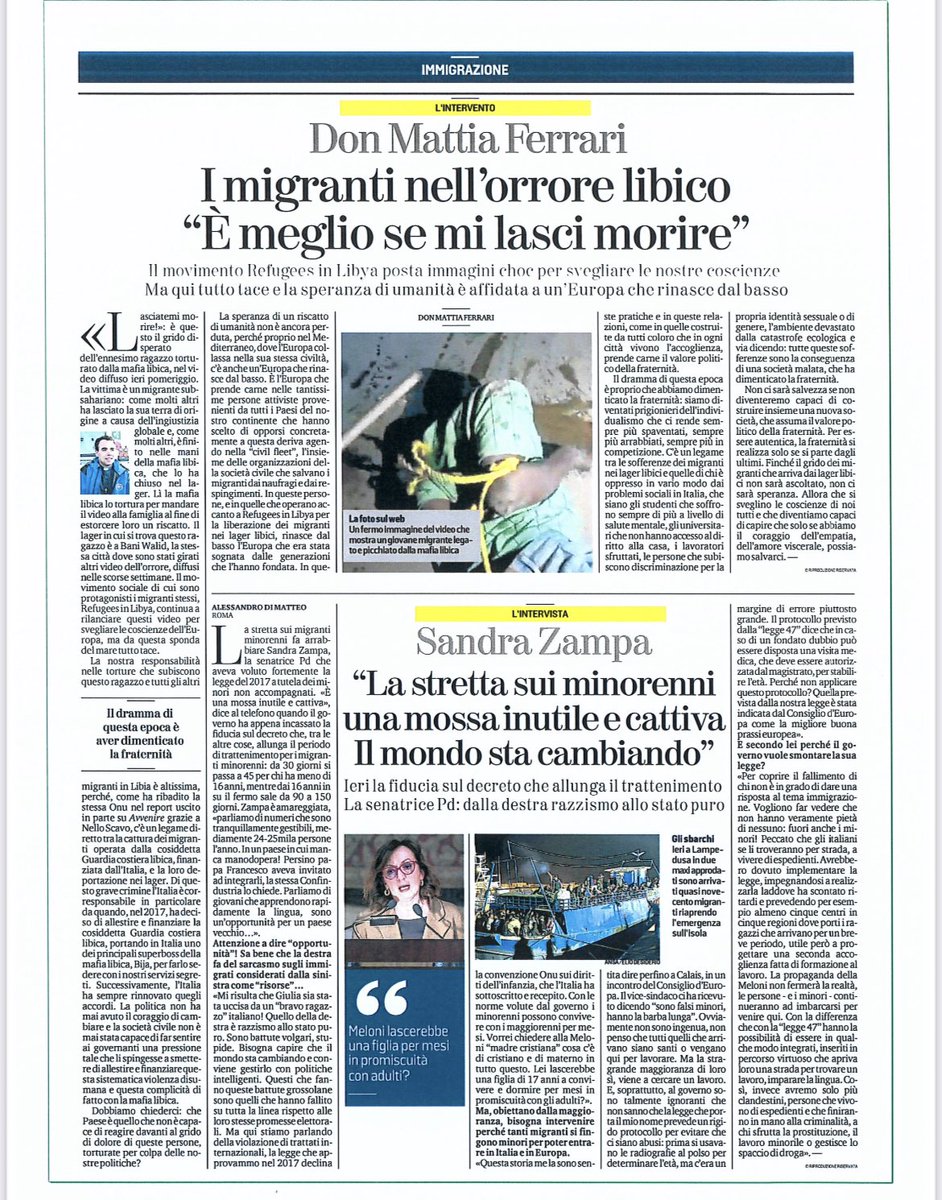 I video diffusi da <a href="/RefugeesinLibya/">Refugees In Libya</a> continuano a mostrarci gli “orrori indicibili” (cit. ONU) dei nostri fratelli e sorelle #migranti nei lager libici. 
La responsabilità è grande, soprattutto per gli accordi del 2017.
Se assumendo il valore politico della fraternità ci salveremo