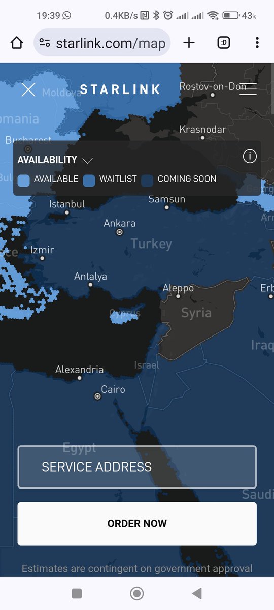afarrell1's tweet photo. @OxfordDiplomat @ianbremmer @BarryOSullivan @maryCyPsy @DubTechSummit @ginasue @VickiNashOII @ScanlonPatricia @AIToolReport @WeAreTechWomen Looks like Starlink is not even available to anywhere in the middle east area https://t.co/zDvnSpqOpb