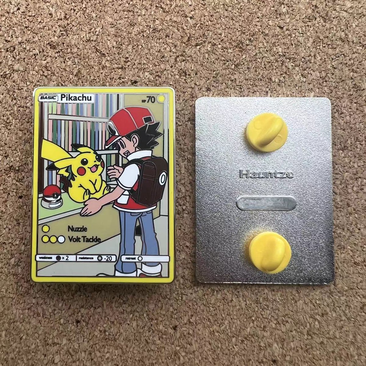 Hauntze's tweet photo. With PAX around the corner, I wanted to take some time to debut my first ever community pin! Thanks to @thx42 for designing.

If you do a pin trade with me at Unplugged or East, I will throw in one of these Pikachu pins! Each pin will be laser engraved with a #, 151 available. https://t.co/TsogTcwwCX