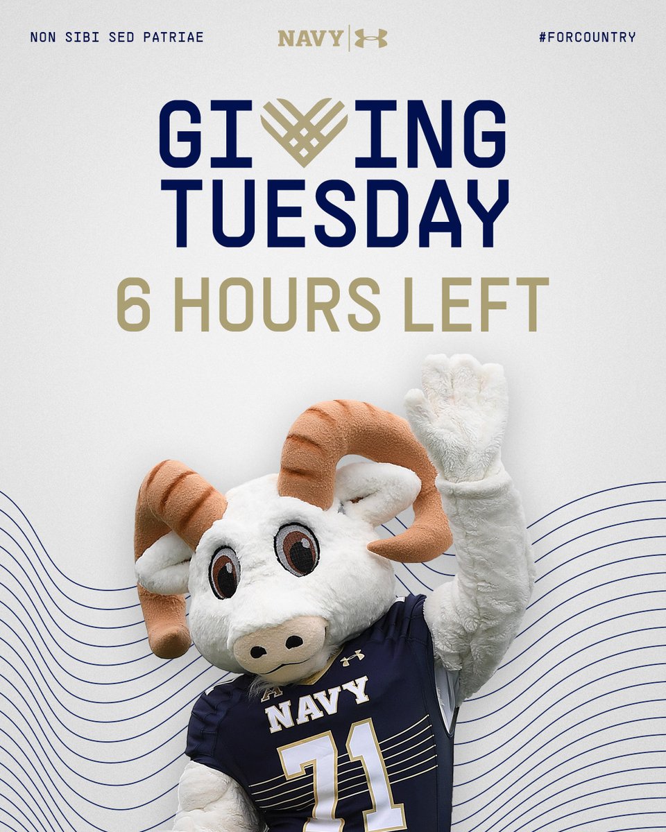 There's just 6 hours left of #GivingTuesday‼️

Thank you to everyone who has donated. Your contributions will make a huge difference in the lives of our Midshipmen student athletes on and off the field!

For more info and to donate visit the link below navysports.com/sports/2022/9/……