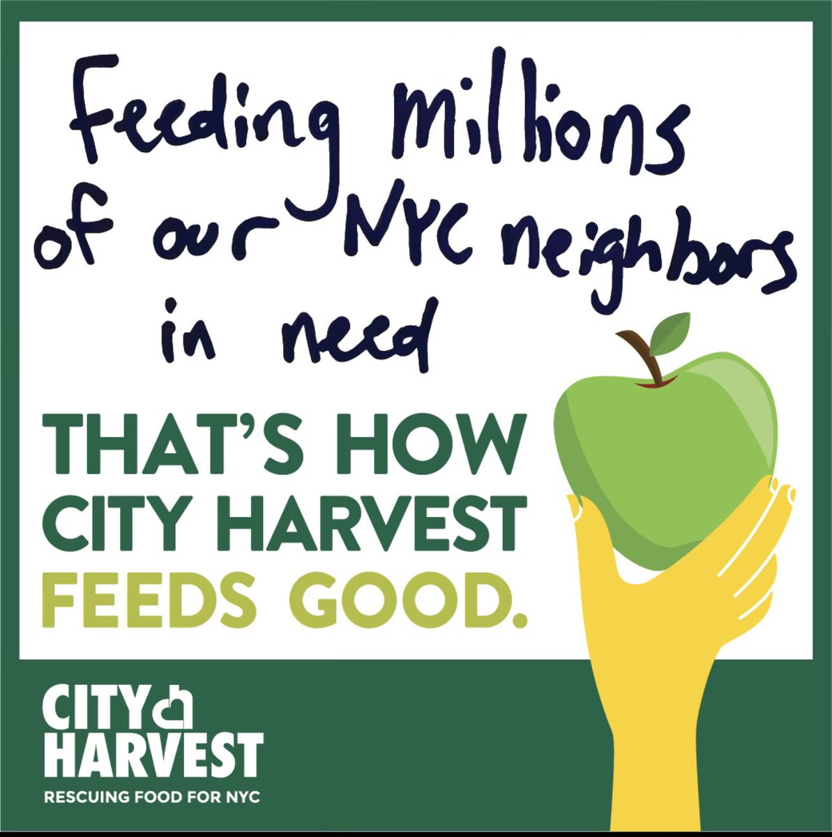 HELPING FEED NYERS IN NEED! 
💚🍎🗽This #GivingTuesday, I’m supporting @CityHarvest as they rescue & deliver good food that would otherwise go to waste to feed those experiencing food insecurity in our city… If you wish to help, visit the link in bio #WeAreCityHarvest 🙏