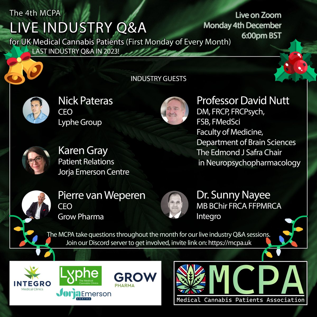 The Medical Cannabis Patients Association (@mcpa_uk) on Twitter photo The next Industry Rep Q&A looks exciting!!
<a href="/ProfDavidNutt/">David Nutt</a>
<a href="/karenmurraygray/">Karen Gray</a>
<a href="/Nick_Pateras/">Nick Pateras</a>
<a href="/pierreledutch/">Pierre van Weperen</a>
<a href="/DrSunnyNayee/">Sunny Nayee</a> The next Industry Rep Q&A looks exciting!!
<a href="/ProfDavidNutt/">David Nutt</a>
<a href="/karenmurraygray/">Karen Gray</a>
<a href="/Nick_Pateras/">Nick Pateras</a>
<a href="/pierreledutch/">Pierre van Weperen</a>
<a href="/DrSunnyNayee/">Sunny Nayee</a>