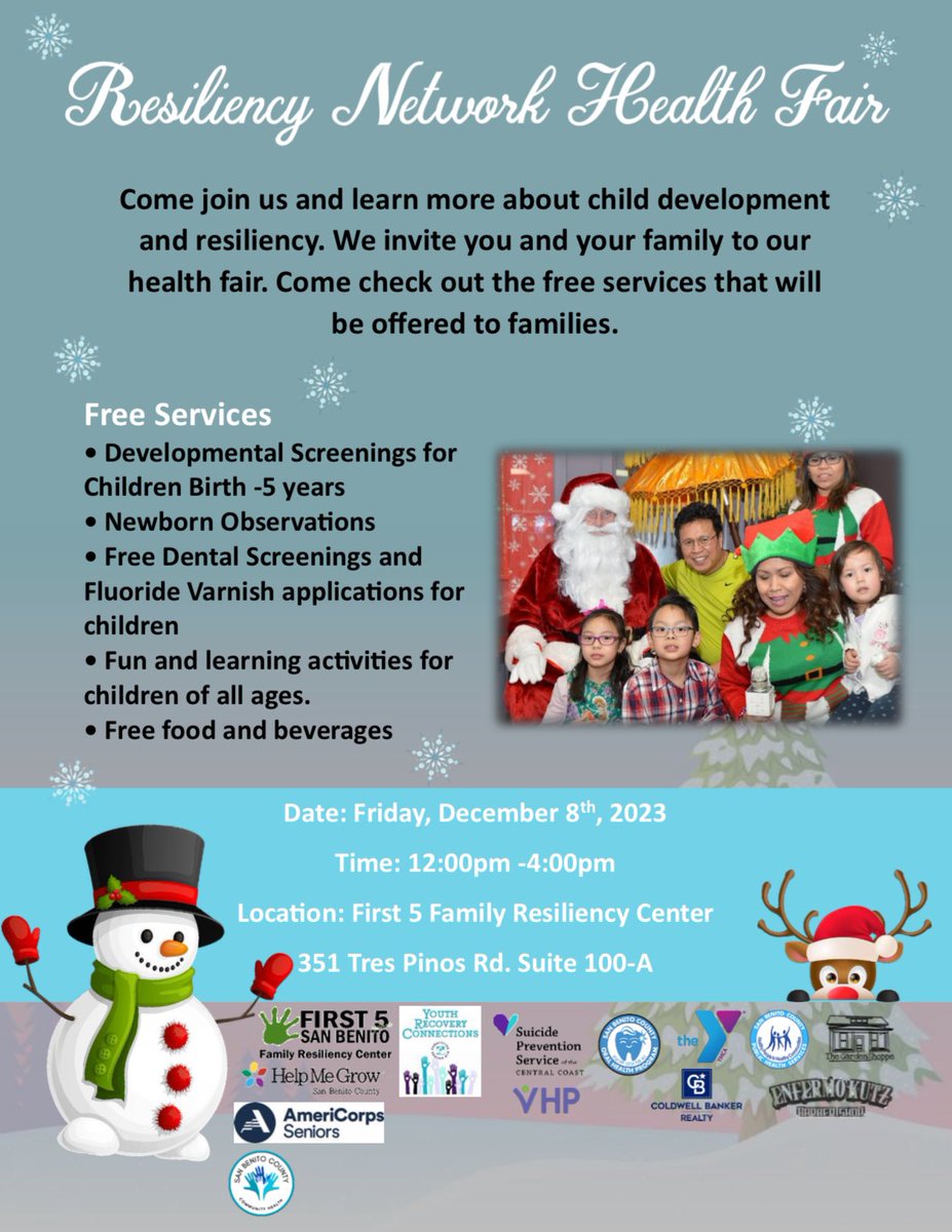 First5SanBenito's tweet photo. Join us for the Resiliency Network Health Fair December 8th 12:00-4:00pm! 351 Tres Pinos Road Suite 100-A. 

¡Únete a nosotros para la Feria de Salud de Resiliency Network el 8 de diciembre de 12:00-4:00pm.! 351 Tres Pinos Road Suite 100-A.
#sanbenitocounty #condadodesanbenito https://t.co/c4pcW6YuNR