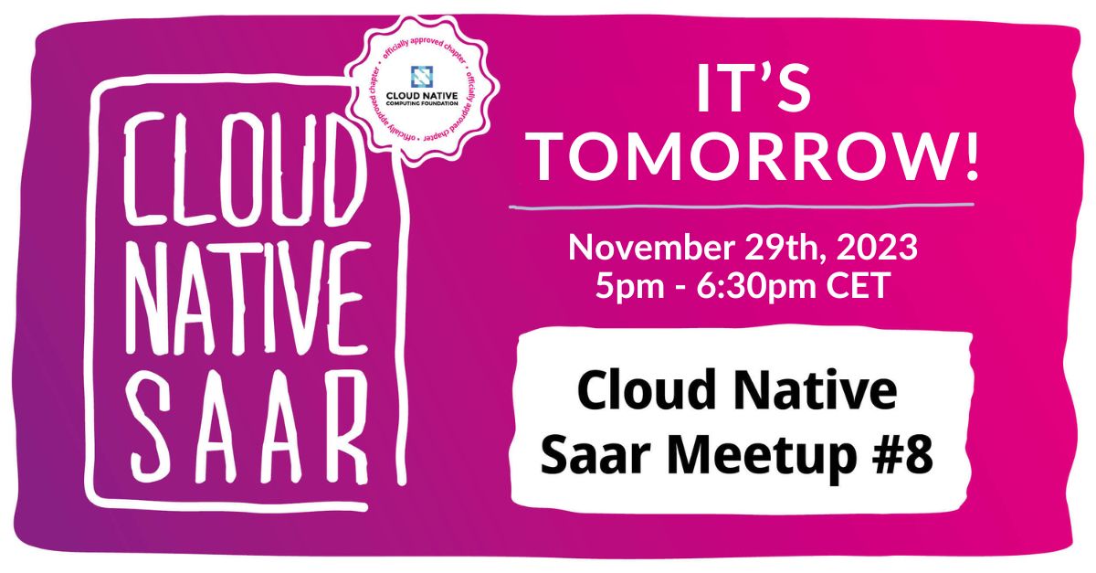 CloudNativeSaar's tweet image. 🚀 Cloud-Native Meetup Saar #8 🚀
When? November 29th – 05:00 pm until 06:30 pm CET
Where? via Zoom -&amp;gt; buff.ly/40VVd6V
❗️Official Meetup Chapter: buff.ly/413nyIn 
❗️Official CNCF chapter: buff.ly/3ur5s6X 

#CloudNativeSaar #AutomationAndAI #TechEvent