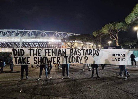 FBAwayDays's tweet photo. Lazio’s banners aimed at Celtic fans for tonight’s game… 😨 https://t.co/oGlIX2iSRz