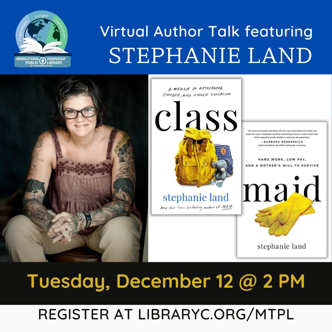Check out the exciting author talks coming next month!  Visit the registration page for more information and to register for these special virtual events: libraryc.org/mtpl  
#authortalk #VictoriaAveyard #YAFantasyFiction #StephanieLand #Memoir