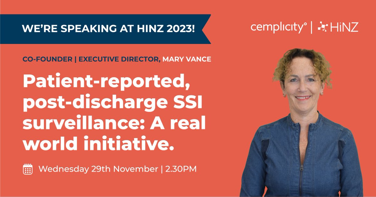 Our Co-Founder, Mary Vance, is speaking today at @HINZ_NZ ✨ Enhancing Patient Safety and Quality Through Patient-Reported Post-Discharge SSI Surveillance: A Practical Real-Word Initiative. 📆Wednesday at 2:30pm, Room 6 See you there! Mary will be at booth #125 after the talk!