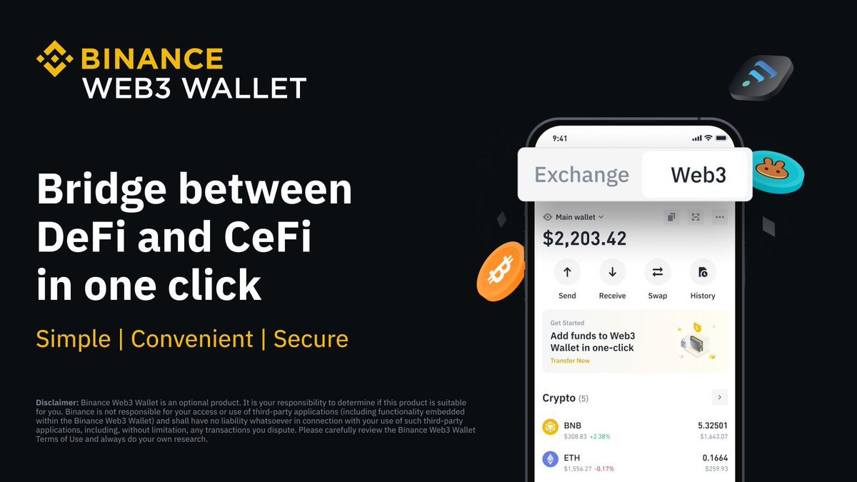 Bridge your assets from CeFi to DeFi in one click. Just one of the benefits  of our new #Binance Web3 Wallet. Try it here ➡️ https://t.co/NQbxLWciSs