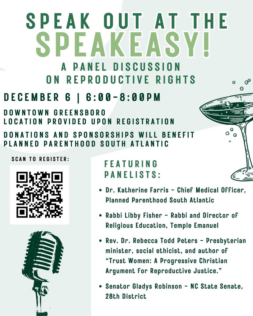 It’s Giving Tuesday! Celebrate by making your tax deductible donation to @PPSouthAtlantic: fundraise.givesmart.com/form/7w0sDg?vi… Then join us at this panel discussion on reproductive rights! Use the QR code to RSVP for event location. #GivingTuesday #PlannedParenthood #ReproductiveRights