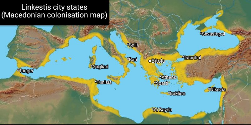 Linkestis city states (Macedonian colonisation map) 2048's #future #mapart #alternatemap #alternatefuture #macedonia