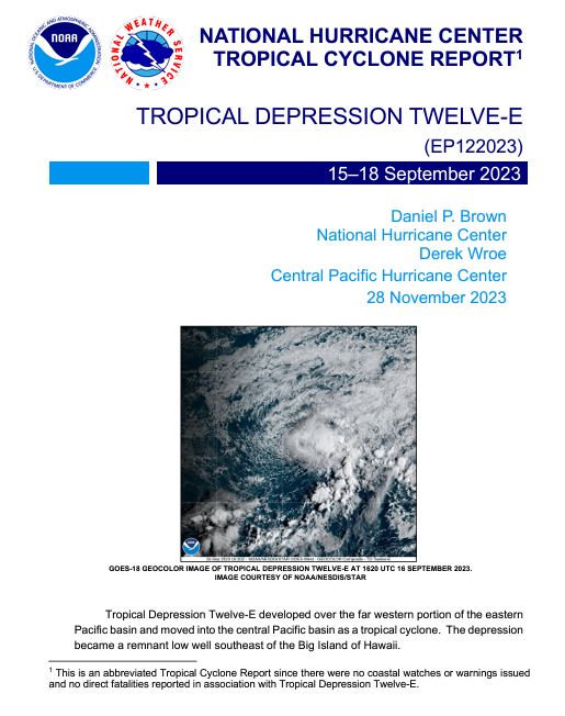 NHC Eastern Pacific on X: 8AM PDT Nov 23: Tropical Depression Twenty-E  forms in the East Pacific Basin. System is forecast to be short-lived and  remain over the open ocean. For the