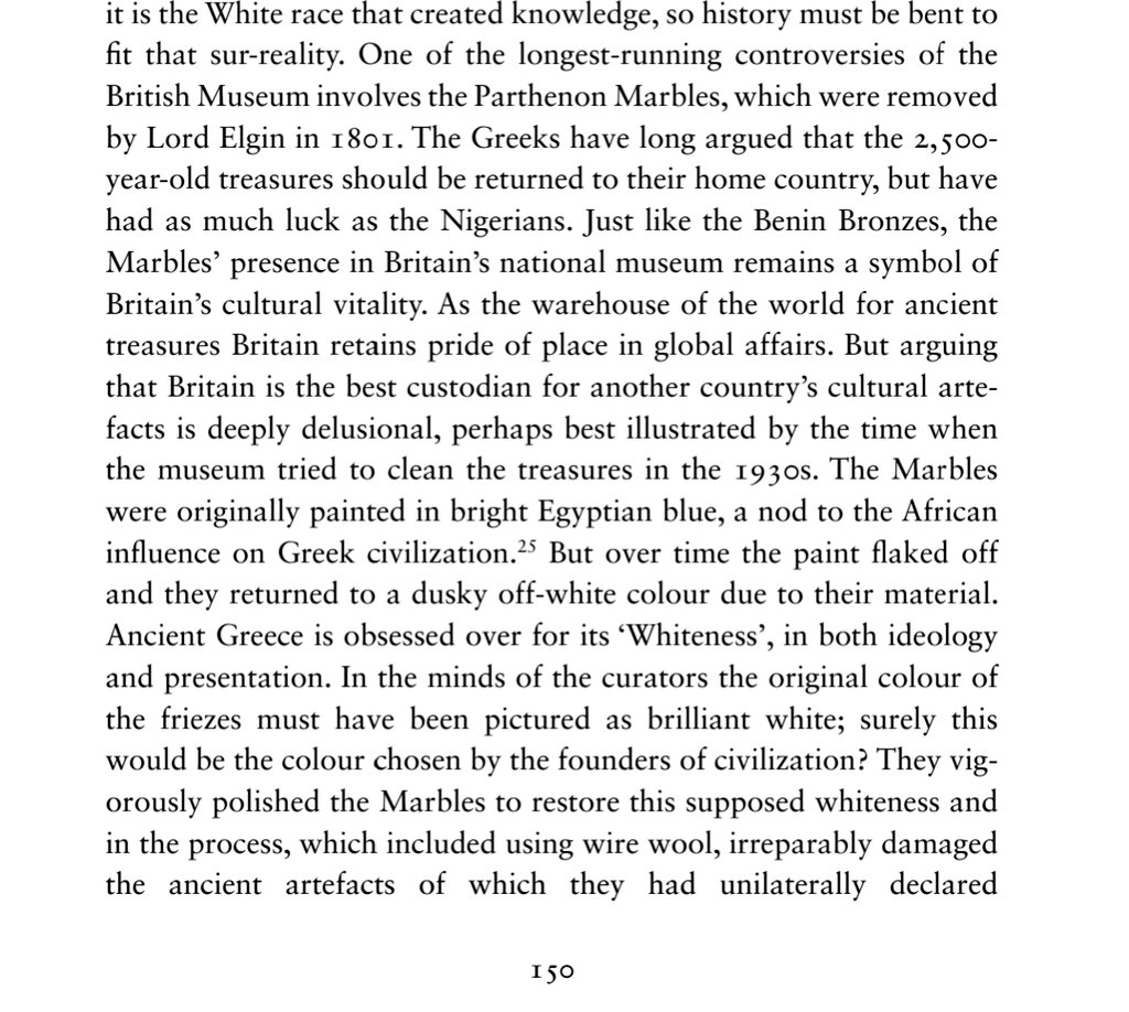 A reminder from the #PsychosisOfWhiteness that the British Museum permanently damaged the #ElginMarbles because they thought they must have been white (like supposed civilisation) 🤦🏾‍♂️