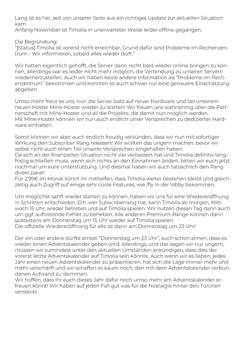 TimoliaTeam's tweet image. &amp;lt;09.11.2023&amp;gt; Servers shutting down… 

Timolia ist immer noch off.😔
Was nun?