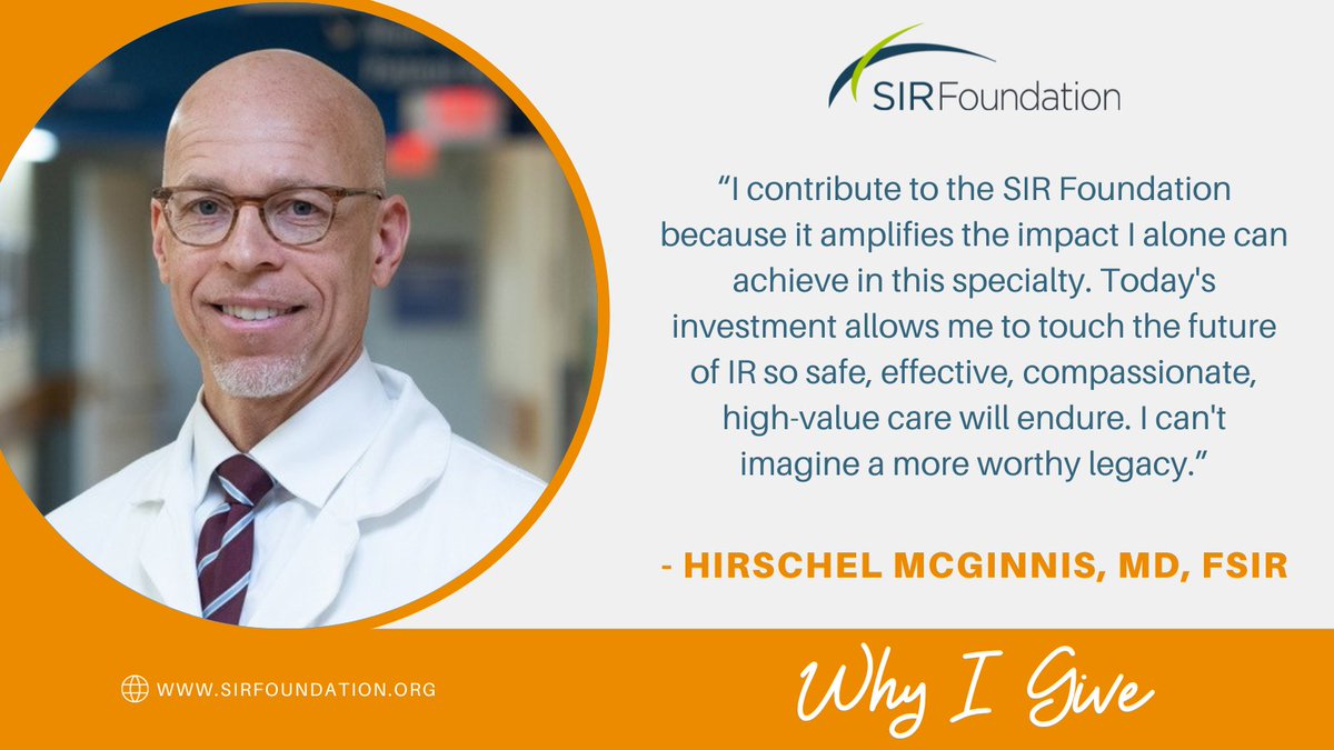 SIRspecialists's tweet photo. #SIRFoundation: @McGinnisIR1, MD, FSIR, gives to SIR Foundation so that ‘high-value care will endure’. Why do you give?

#GivingTuesday #InterventionalRadiology #IR #Research #IRad https://t.co/aWW7r2cj7F