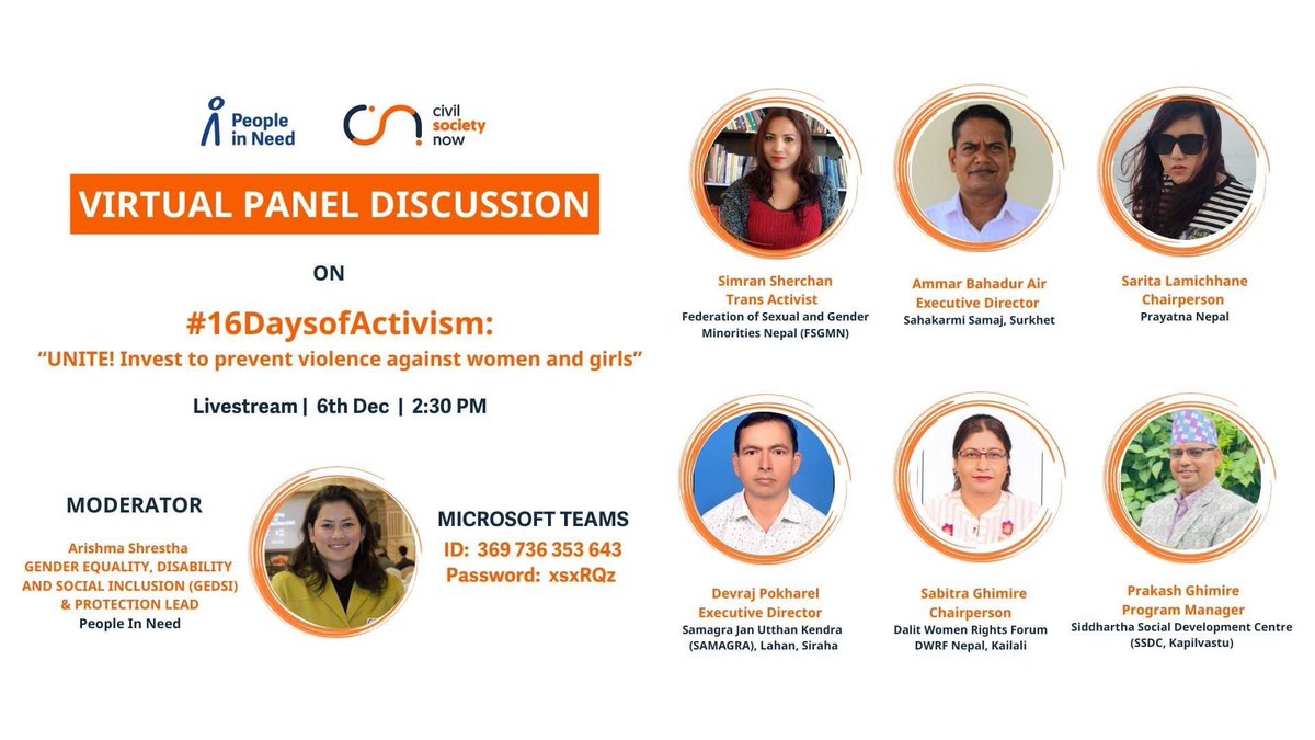 Join us for a virtual panel discussion on #GBVPrevention, where 5 provincial CSOs will discuss challenges faced by women with disabilities &amp; LGBTQIA+ communities. 

Discover innovative local approaches &amp; contribute to the dialogue for safer future. 

#NoExcuse #16DaysOfActivism