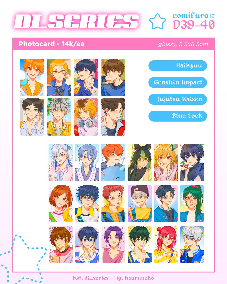 di_series's tweet photo. ༘⋆ di_series  #comifuro17 catalog is here! will be there both days at booth D39-40🌷₊˚ෆ🫧

🩷SVT / Haikyuu / JJK / CSM / Genshin Impact / BLLK / One Piece
🛒Limited early PO for pick up tomorrow (wed, 29/11)
🎀Items will also be READY STOCK for OTS purchase

more below! https://t.co/U1ZuJB2jcU