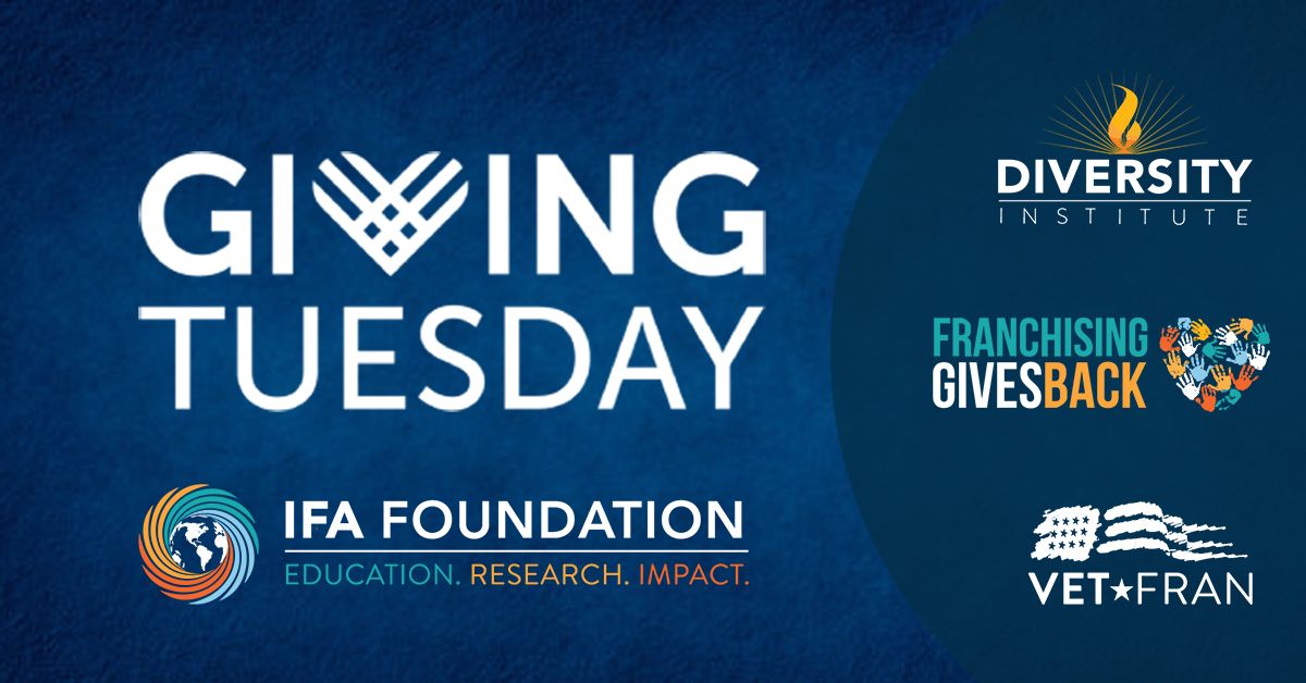 IFA Foundation (@ifafdn) on Twitter photo Today is #GivingTuesday, the global movement unleashing the power of radical generosity, allowing people & organizations to directly impact their communities.
Donate:
buff.ly/3Rj2Yk3
*Corporations interested in matching pledges, contact cbartley@franchise.org Today is #GivingTuesday, the global movement unleashing the power of radical generosity, allowing people & organizations to directly impact their communities.
Donate:
buff.ly/3Rj2Yk3
*Corporations interested in matching pledges, contact cbartley@franchise.org