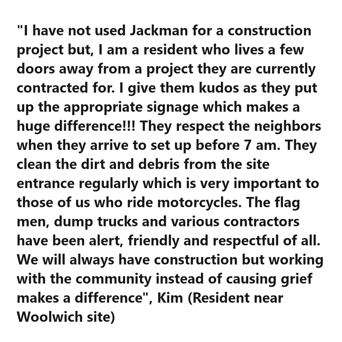 jackman_ltd's tweet image. Our crews are hard at work over at our Woolwich site and trying their best to keep things moving. We wanted to share with you a recent review that we received about the project. Thank you Kim, glad it's clear what our crews are doing! #prioritizingsafety &amp;amp; #minimizingdisruptions