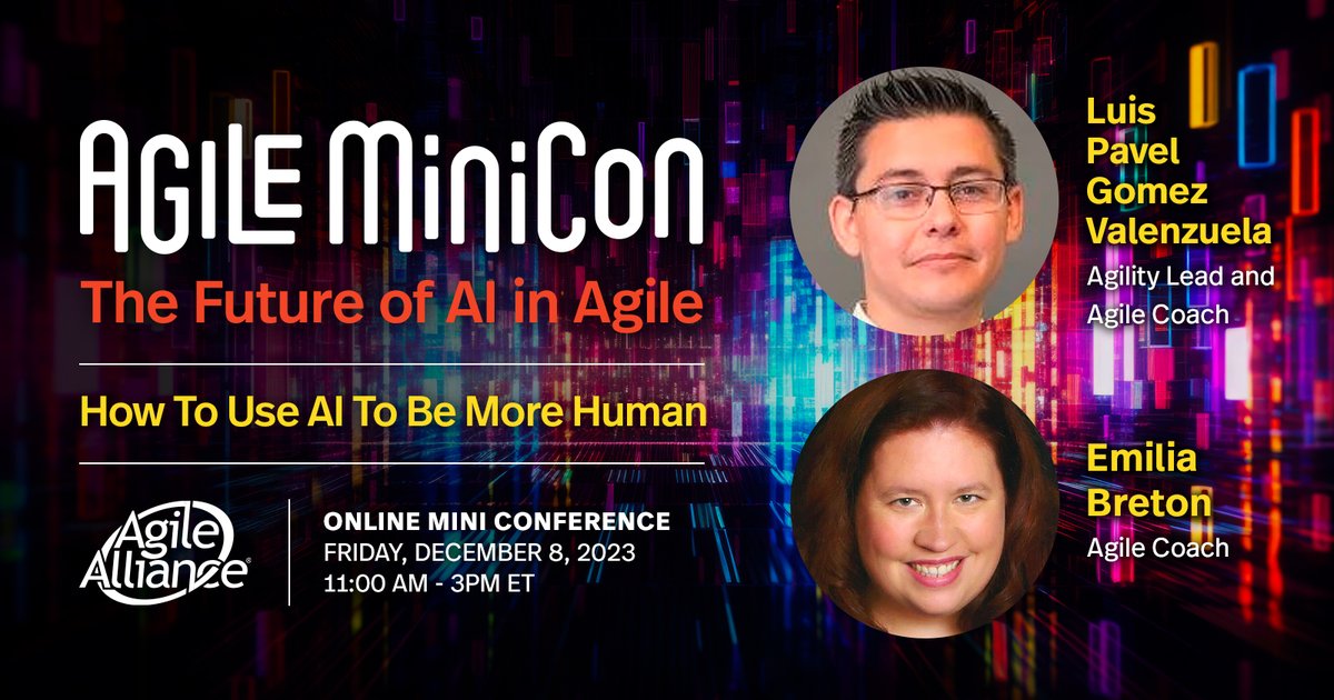 AgileAlliance's tweet image. At our upcoming #AgileMiniCon, we&apos;re hosting multiple sessions with experts on #AI, like Luis Pavel Gomez Valenzuela and @EmiBreton who are speaking on &quot;How To Use AI To Be More Human.&quot;

Free for members, or $29 for non-members: agilealliance.org/agile-minicon-…

 #ChatGPT #OpenAi #Agile
