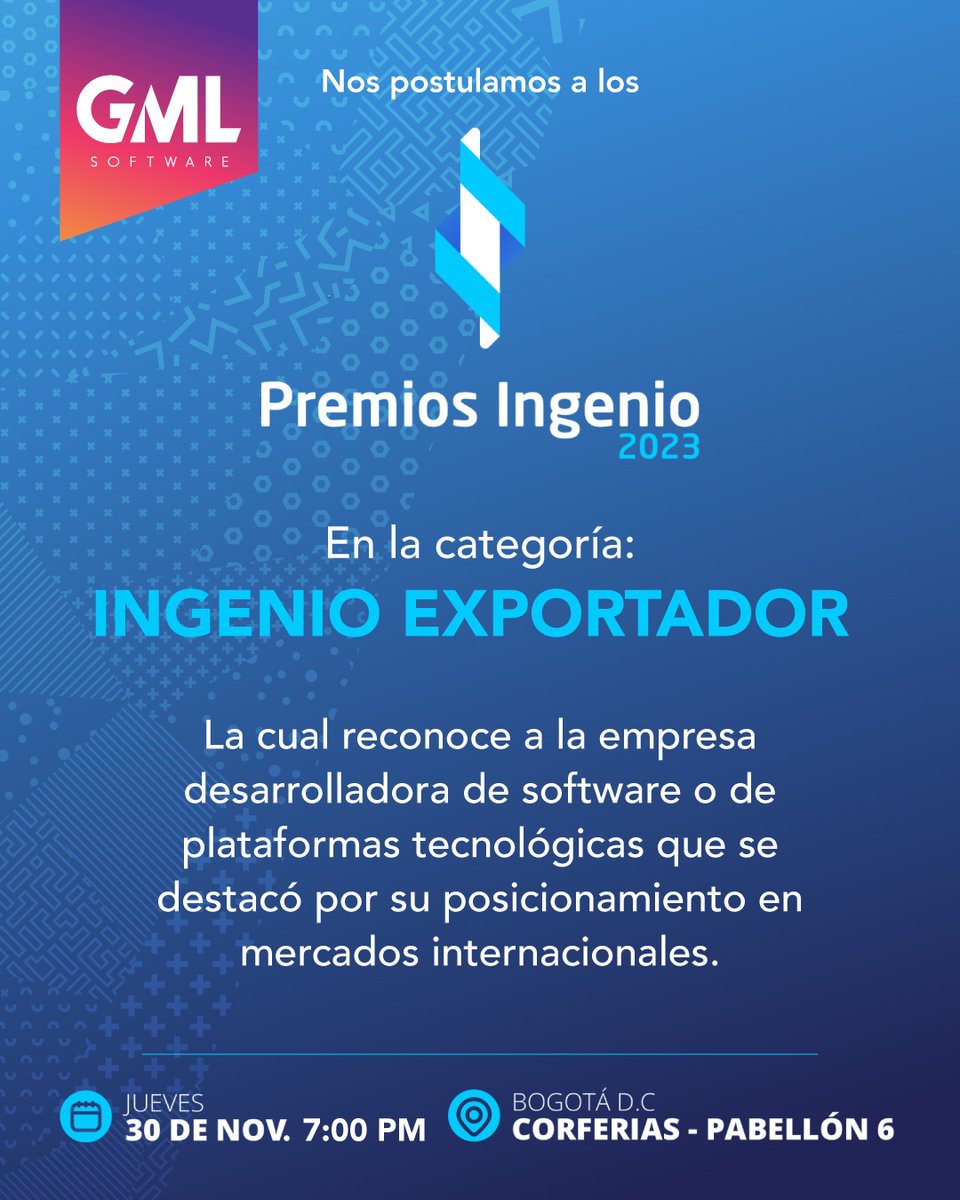 Nos postulamos a los Premios Ingenio 2023 de Fedesoft 💫

Un espacio en el que queremos dar a conocer cómo a partir de alianzas estratégicas generamos mayor valor a nivel internacional 🌐🏆

#PremiosIngenio2023 #AlianzasEstratégicas #Colombia40#GMLSoftware #IA