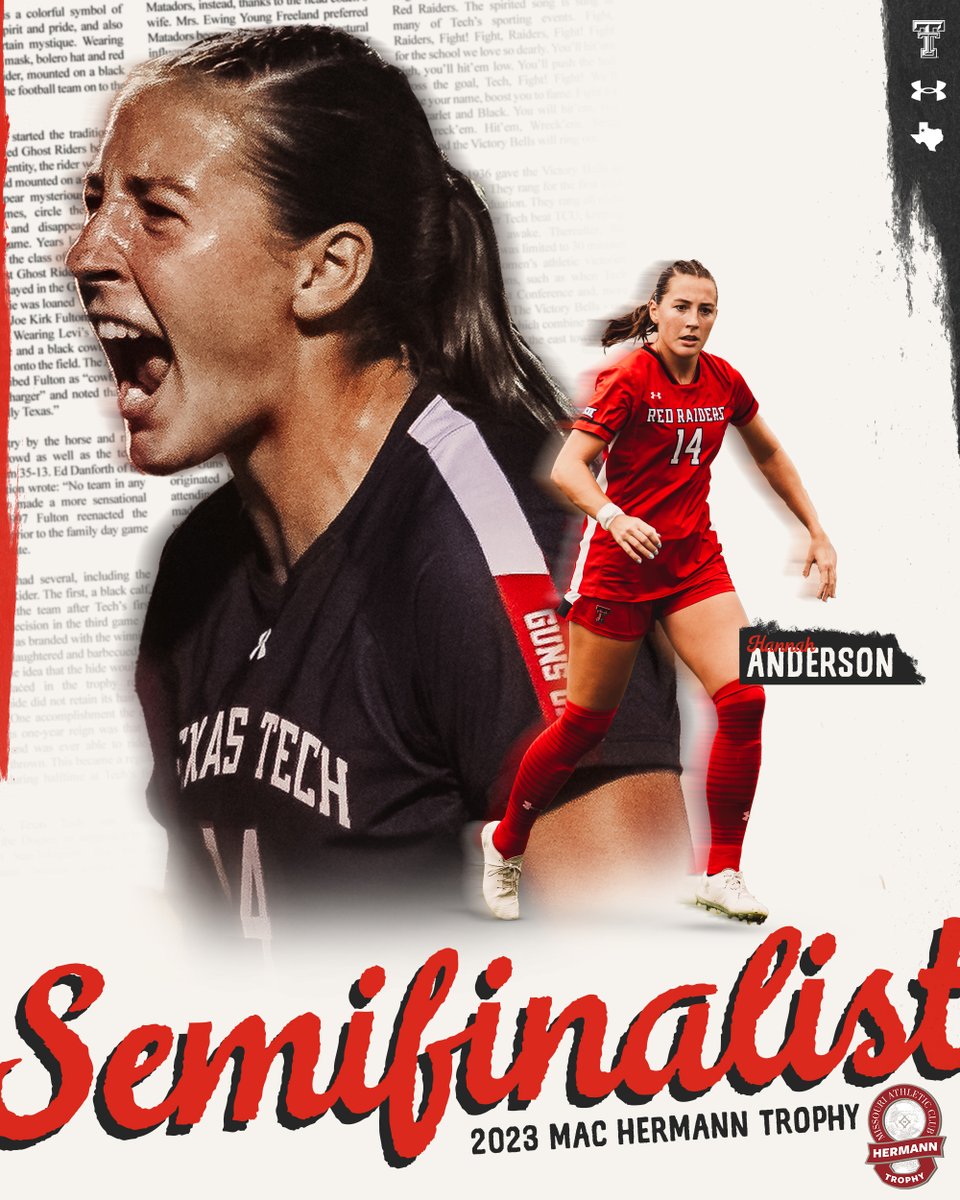 TexasTechSoccer's tweet photo. The accolades keep rolling in!
We've got not one but two Semifinalists for the prestigious Mac Hermann Award (National Player of the Year) ‼️
⚽️ @hannah8anderson
⚽️ @madisonwhiteeee
#WreckEm | @HermannTrophy https://t.co/DumHcElv12