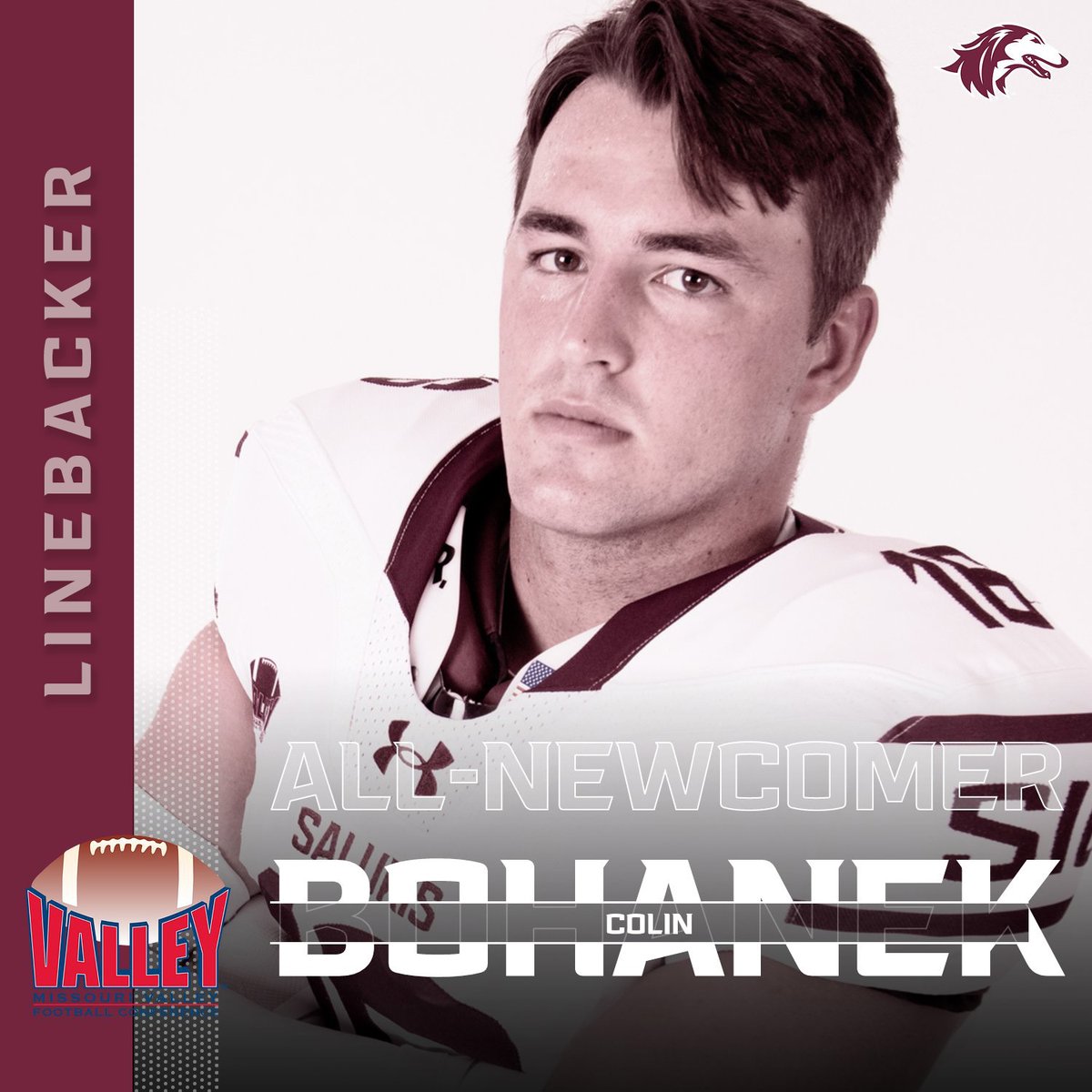 SIU_Football's tweet photo. MVFC All-Newcomer Team @Bohawk_35 

LB Colin Bohanek ➡ 56 Tackles, 6.5 TFL, 2.5 Sacks https://t.co/FkNLtEtWtM