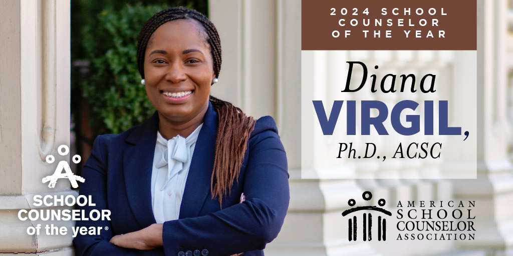 Congratulations to the 2024 School Counselor of the Year, Dr. Diana Virgil! #SCOY24 bit.ly/3R2pNHk