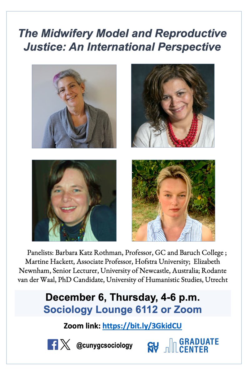 12/6 4PM - Join a panel session on "The Midwifery Model and Reproductive Justice: An International Perspective" at sociology lounge 6112! Zoom link: bit.ly/3GkidCU