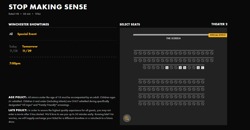 CinemaBandwagon's tweet image. Well, well, well #AlamoFilmClub, looks like you do like STOP MAKING SENSE, if anyone out there in the #ShenandoahValley would like these last three tickets, well, you might have a few hours left to snag!  WOW!  Tix:  drafthouse.com/winchester/eve…