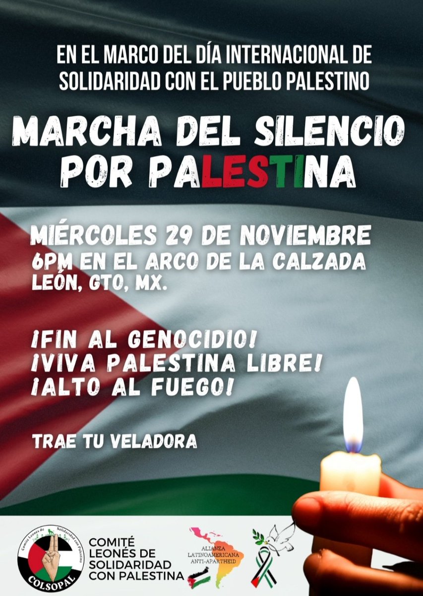 Colsopal2023's tweet photo. MARCHA DEL SILENCIO POR PALESTINA
#COLSOPAL 🇲🇽🤝🇵🇸
#VivaPalestinaLibre
#29N
#29NDíaInternacionalPorPalestina https://t.co/VJ7DJ07O5r