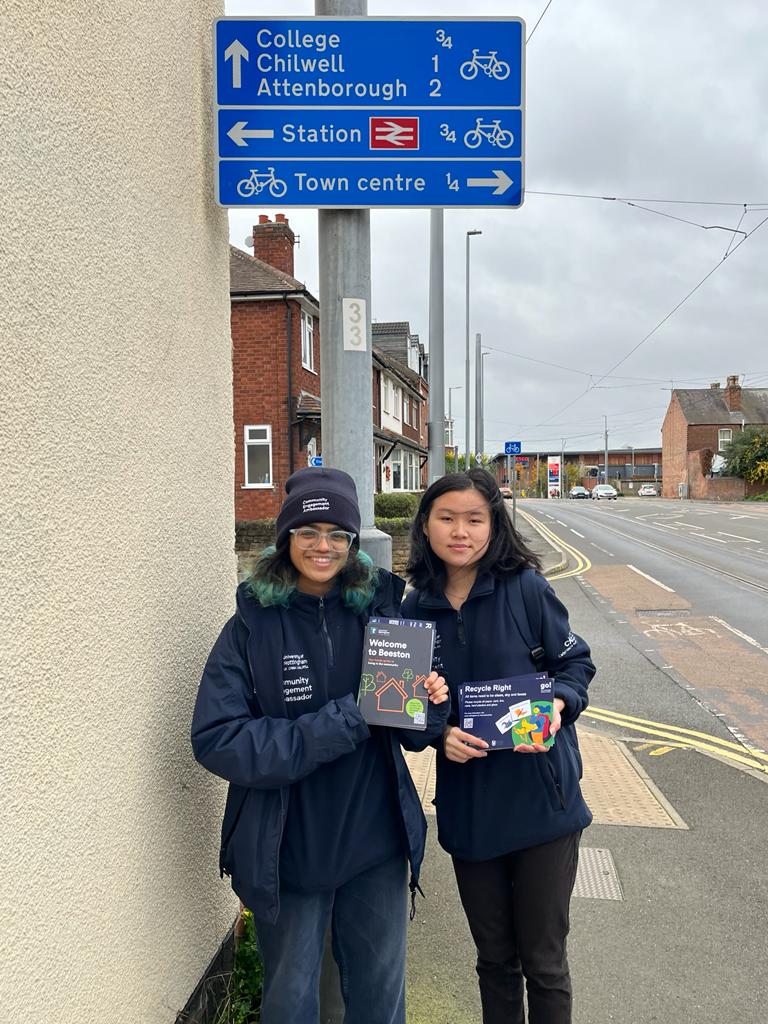 Community Engagement Ambassadors out and about  in #Beeston. We are working in partnership with Broxtowe Borough Council to educate students in local waste and recycling practices