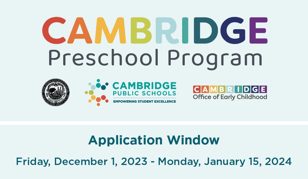 Big news! The Cambridge Preschool Program application will open later this week (Friday, December 1st). The application will require families to provide information about their child and family, and will provide an opportunity to identify programs...
1/2