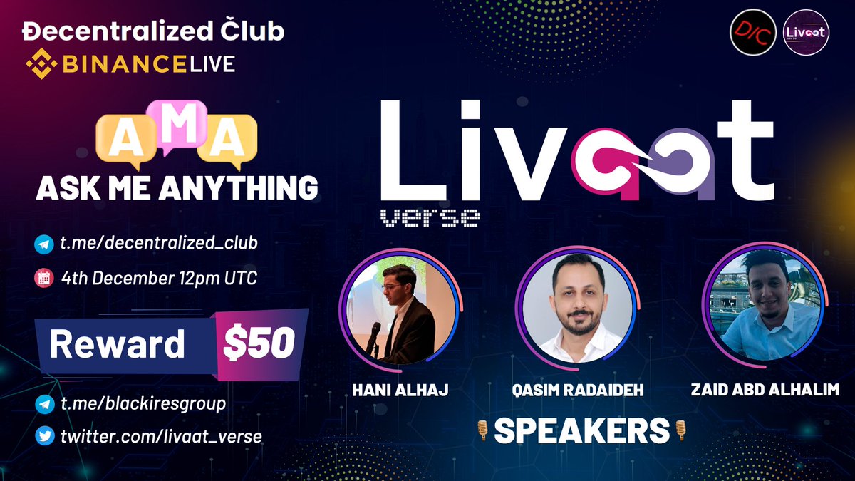 livaat_verse's tweet photo. Looking forward to see you in our upcoming event on Binance .. join our event with @dens_club 

#Livaatverse #Metaverse #Immersive #DigitalTransformation #BlackIres #Dubai #Crypto #cryptocurrency #Blockchain #digitaltwin #dens_club #community #Binance https://t.co/luFZ3BpjdY