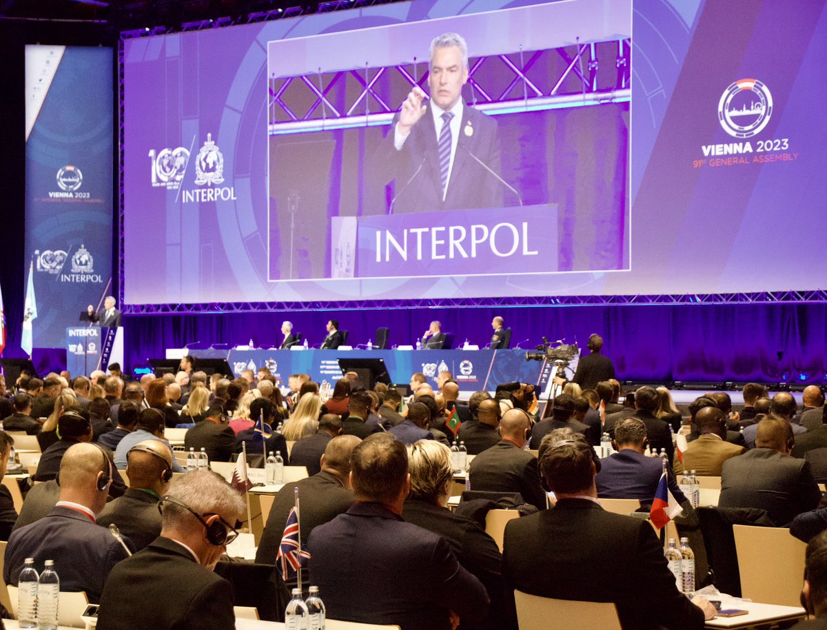 UKMissionVienna's tweet image. At the opening ceremony of the 91st INTERPOL General Assembly in Vienna, Austria, we celebrate 100 years of international cooperation to address global threats posed by transnational crime @SKavanaghLyon  #INTERPOLGA #INTERPOL100