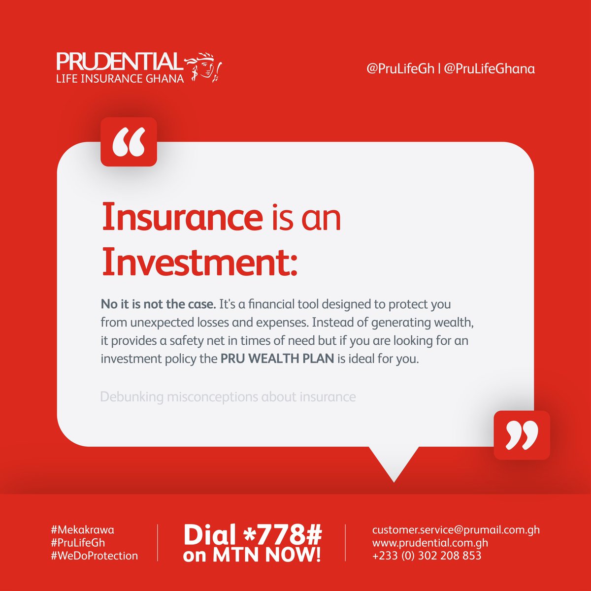 PulseGhana's tweet photo. Don't be blinded by certain misconceptions about insurance.
Slide and learn from @prulifeghana which misconception is true and which is false.
Still dial *778# on MTN now to sign up to protect yourself with any of @prulifeghana insurance policies.
#WeDoProtection
#PruLifeGh
#Mekakrawa #FeatureByPrudentialLife
