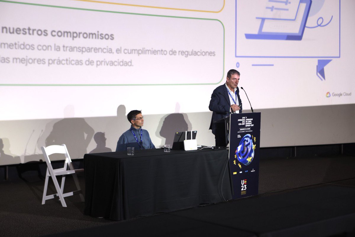 CCNCERT's tweet photo. En la sala 20 la ponencia "Soberanía digital en Google Cloud: la IA como aliada", a cargo de Héctor Sánchez @hectorsm y Jaime Robles @GoogleCloud_ES 
#XVIIJornadasCCNCERT 
#VJornadasESPDEFCERT https://t.co/NB8znd7AjJ