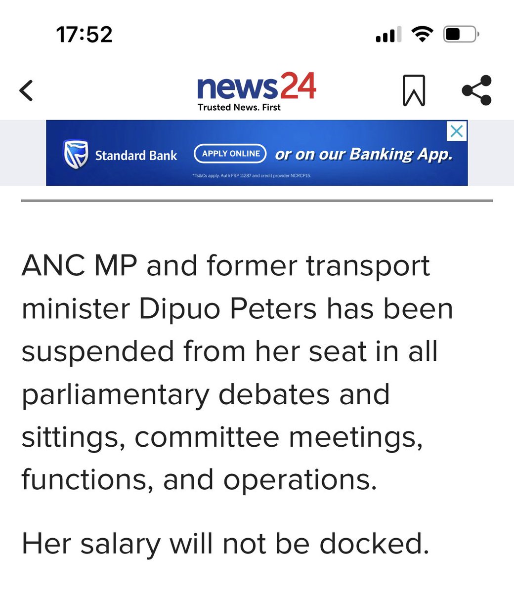 Wazzahick's tweet photo. So half the job, same pay.  Well done you bunch of muppets, great punishment for state capture. https://t.co/AnUC9kcHkx