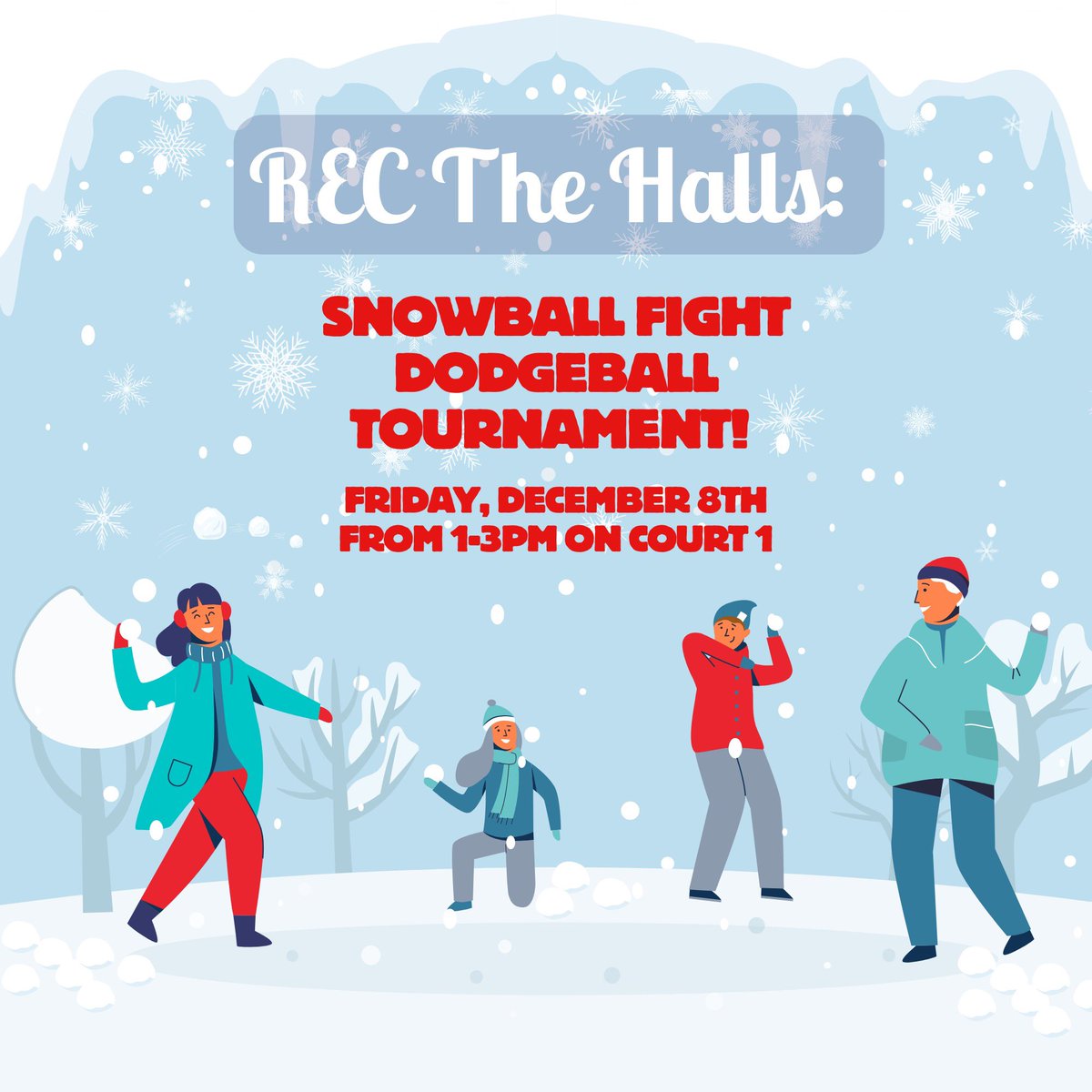 𝐃𝐨𝐝𝐠𝐞𝐛𝐚𝐥𝐥 𝐓𝐨𝐮𝐫𝐧𝐚𝐦𝐞𝐧𝐭!

As REC The Halls is approaching, make sure to sign up for the dodgeball tournament under the special events tab on myrec.ccsu.edu. Let’s finish the semester with some fun!☃️