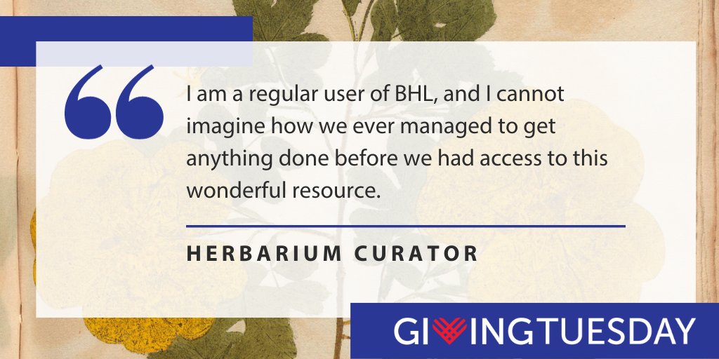 Your contribution to BHL this #GivingTuesday helps inspire discovery through free access to biodiversity knowledge. Thanks to our global partners & support from people like you, BHL makes over 61 million pages of biodiversity literature openly accessible. s.si.edu/donate-bhl