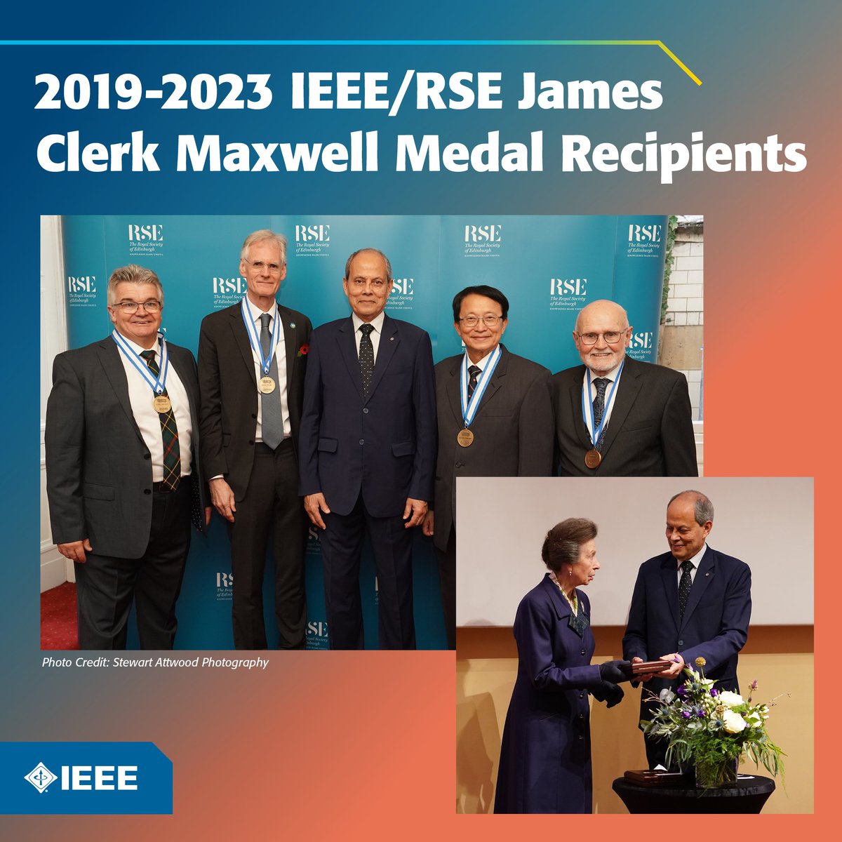Congratulations to the 2019-2023 #IEEE/RSE James Clerk Maxwell Medal recipients: David Jaggar, David Flynn, IEEE Life Fellow Mau-Chung Frank Chang and IEEE Life Fellow Ingo Wolff. 

Read more bit.ly/47Q80Kg