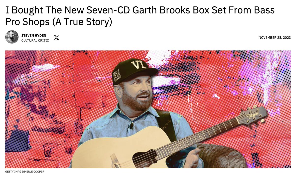 This month the best-selling solo artist ever released a new album exclusively via the Bass Pro Shops retail chain as part of a 7 CD box set. It has virtually no online footprint. I wrote about Garth Brooks and my journey to track down &amp; review this album. uproxx.com/indie/garth-br…