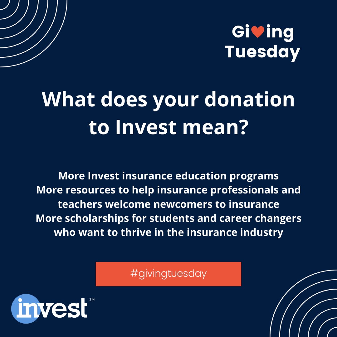 Invest is committed to educating and growing. Join us in educating emerging professionals on insurance, risk management and financial literacy. #helpothersfindtheirpassion #givebackTuesday hubs.la/Q029Cw2Y0