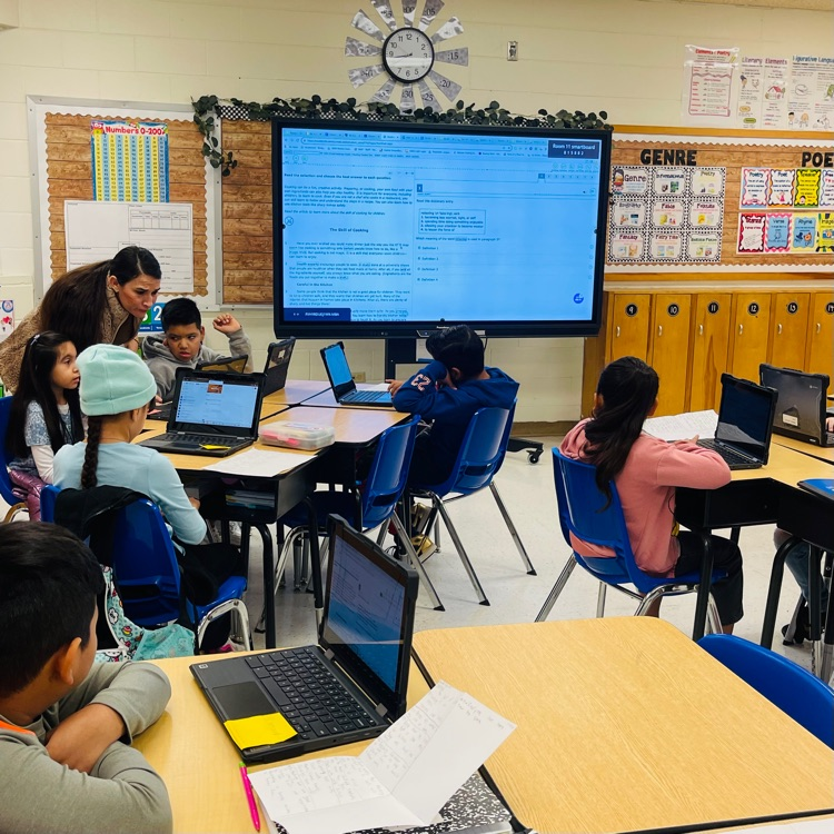 RooseveltBronc1's tweet photo. Our 3rd grade Broncos are putting their reading skills to the test as they go over comprehension and test-taking strategies! 🐴❤️📚💻 #BroncoPride https://t.co/MEzZK4iJd0