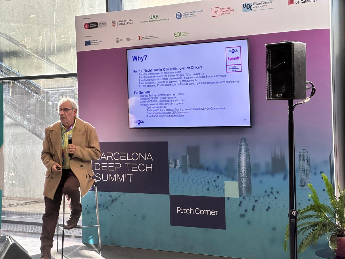 iCERCA's tweet image. 🌟Roger Cabezas, our KM & BI Manager, has presented the NEW CERCA Spin-off certification at the #BarcelonaDeepTechSummit 🚀
The seal is addressed to Spin-off companies emerged out of the CERCA System.
#Innovation #DeepTech #SomCERCA