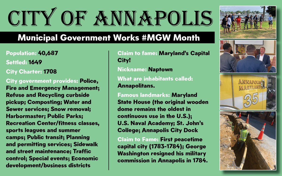 Did you know November is Municipal Government Works (MGW) Month? MGW Month aims to celebrate and bring awareness to Maryland's towns and cities by educating citizens on municipalities' services and programs.

HAPPY #MGWMONTH