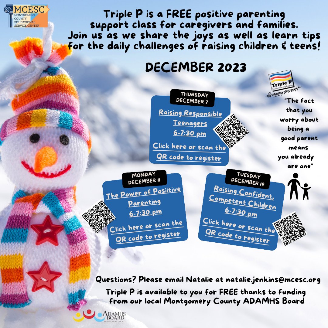 Are you a parent looking for some support and guidance on positive parenting?

Come to our Triple P Parenting classes throughout December!

#daytonohio #triplepparenting #positiveparenting #positiverolemodel #rolemodel #parents #parenting #daytonparents #parentingdayton