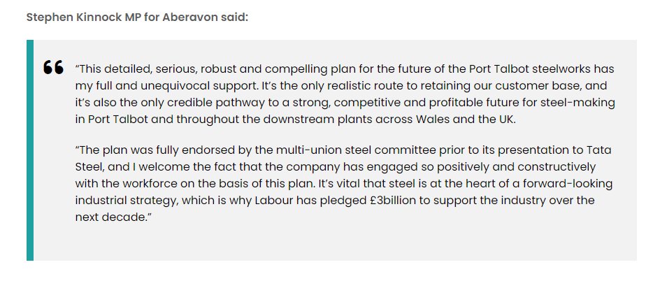 SKinnock's tweet photo. The multi-union steel plan, published today, is a credible and compelling alternative to the UK Government and Tata’s bad deal for steel.
In my statement I urge all stakeholders to back it.
Details: https://t.co/KdrOSAFXIR
#BritainWeNeedOurSteel #BackThePlan #SaveOurSteel https://t.co/4vSnEvhVsC