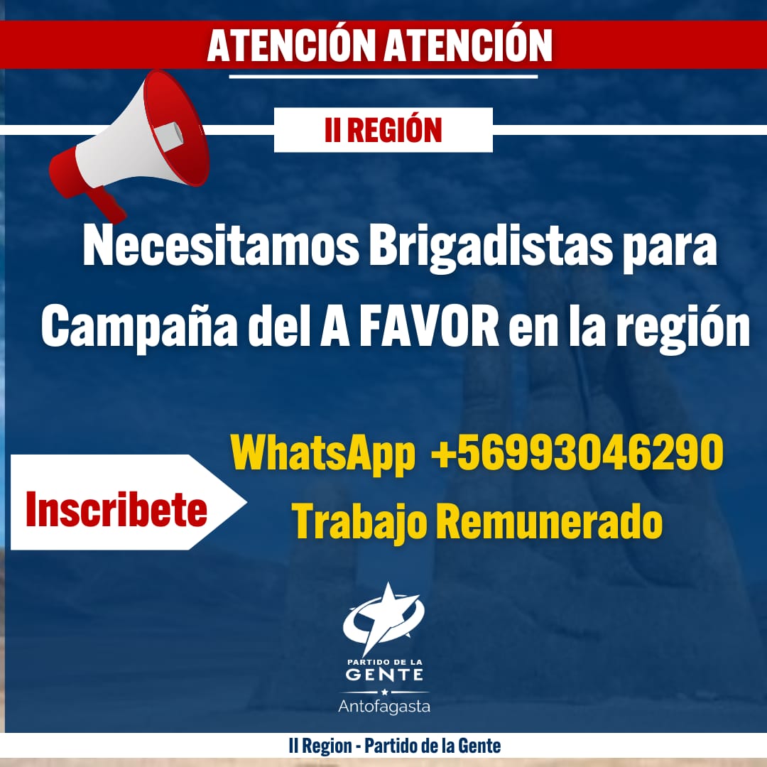 pdgregionafta's tweet photo. ⚠️ Atención comunidad PDGenina de toda la segunda región, afiliados o simpatizantes. Necesitamos a todos quienes se animen a trabajar como brigadistas por la campaña del #A_FAVOR. 
Para más información puedes escribirnos al DM.

#VotaInformado #Plebicito2023 @todos https://t.co/PZBprrLkBT