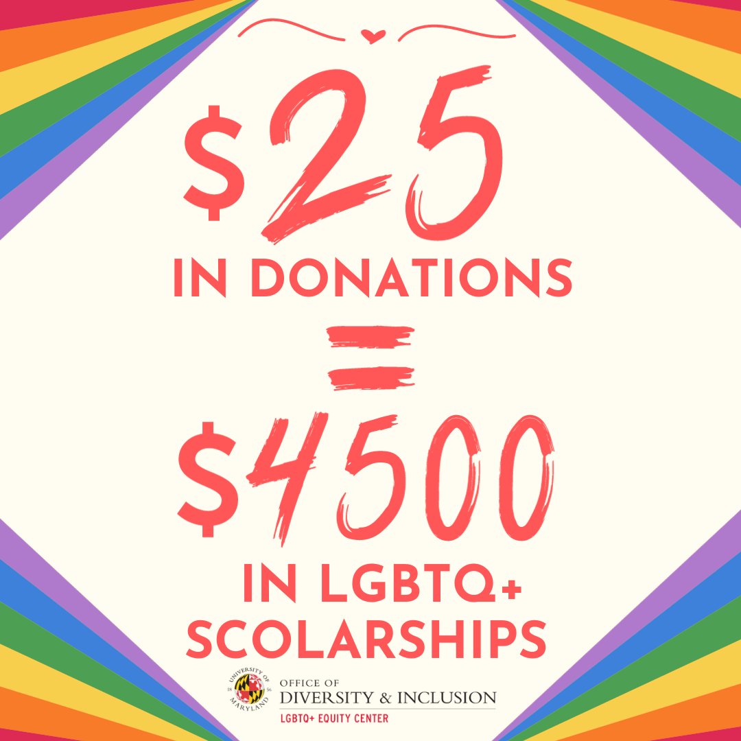 Did you know that the LGBTQ+ Equity Center is slated to award more than $4,500 in scholarships this year?! Consider making a gift today to our scholarship fund to help us support more students for the next 25 years!
Go to: launch.umd.edu/project/39793 or click the link in our bio!