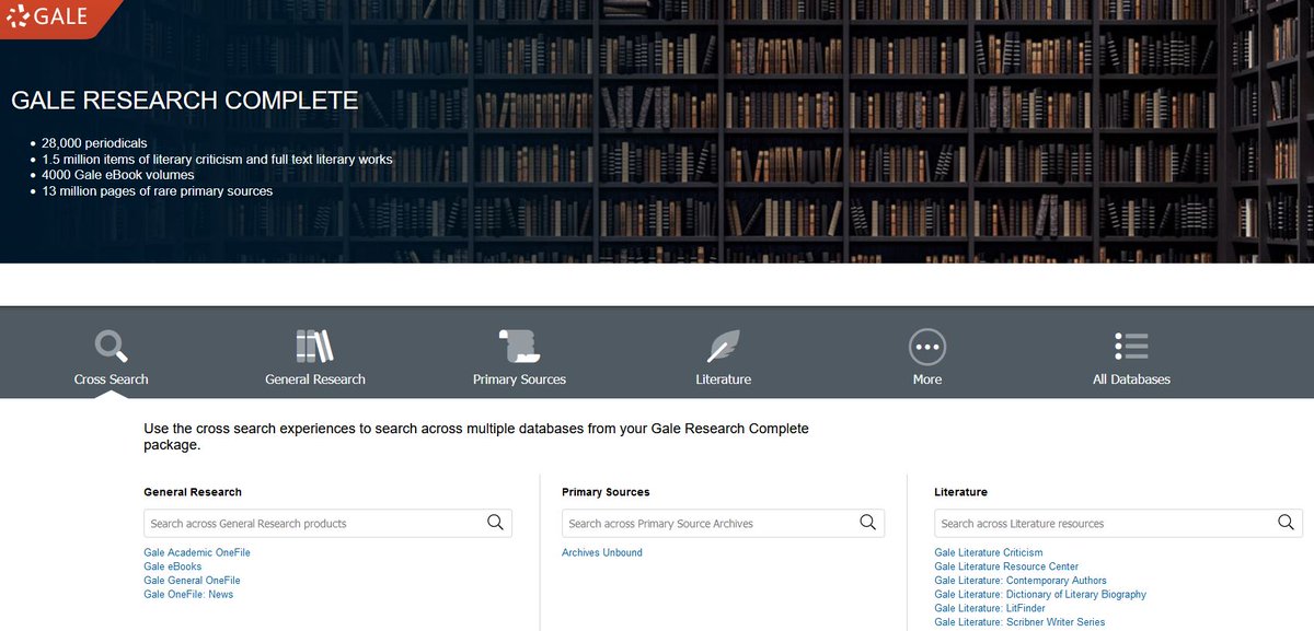 Gale_Martin's tweet photo. Reminder that faculty and students @isstirling have trial access to Gale Research Complete - containing over 420 archives, 1,000s of newspapers, journals, ebooks, literary criticisms &amp; works plus Business Insights
Access through the link, or Library A- Z https://t.co/biCeu3ETli https://t.co/UO9hKrQ6ef